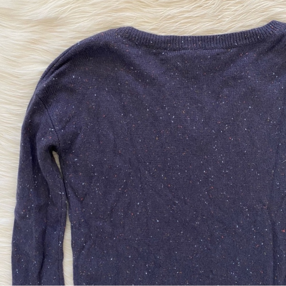Aritzia Talula Blue Marled Knit V-Neck Wool Blend Sweater Vented Hem Jumper - Picture 9 of 11